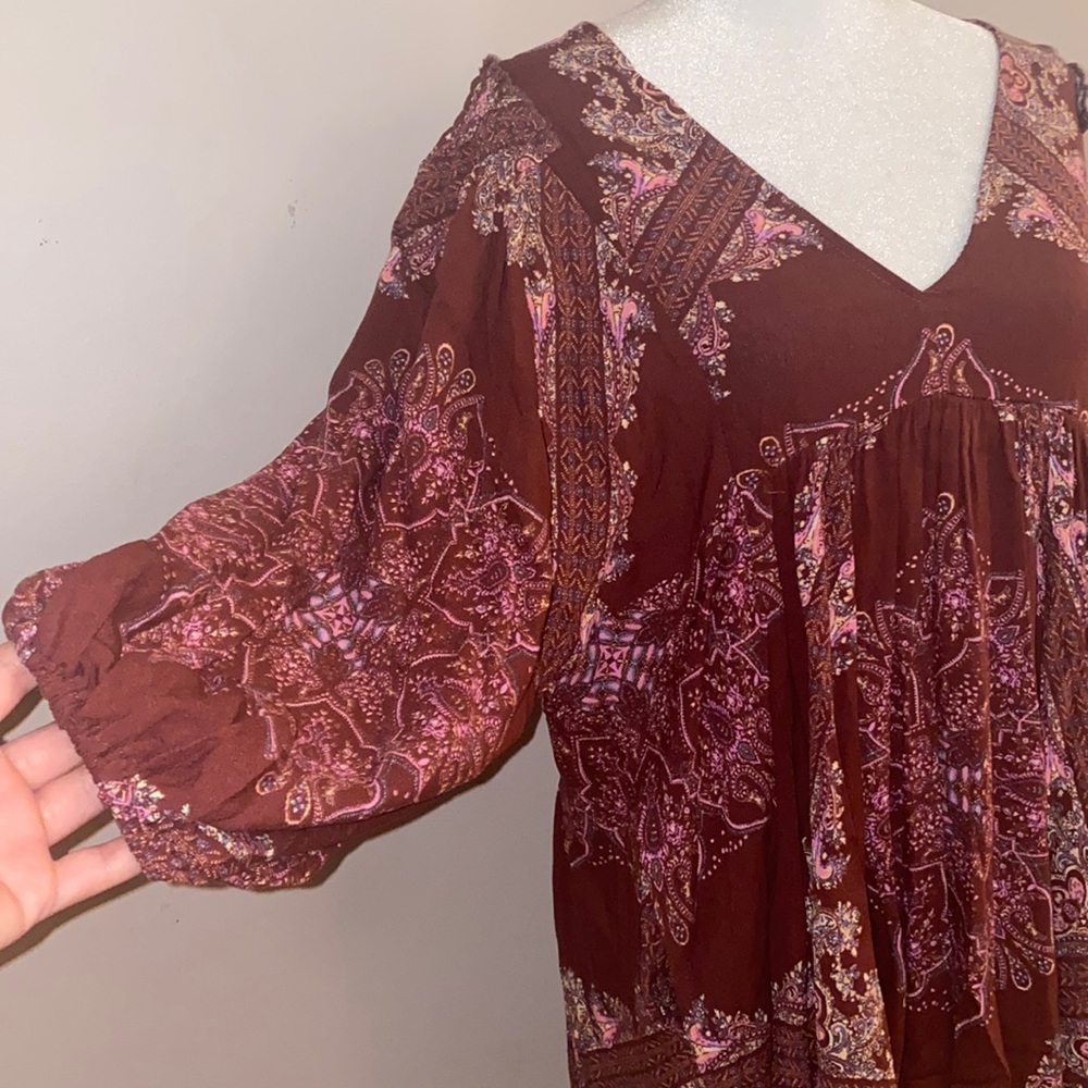 Free People Girl Talk Printed Tunic Top - Pomegranate Combo - Picture 3 of 15